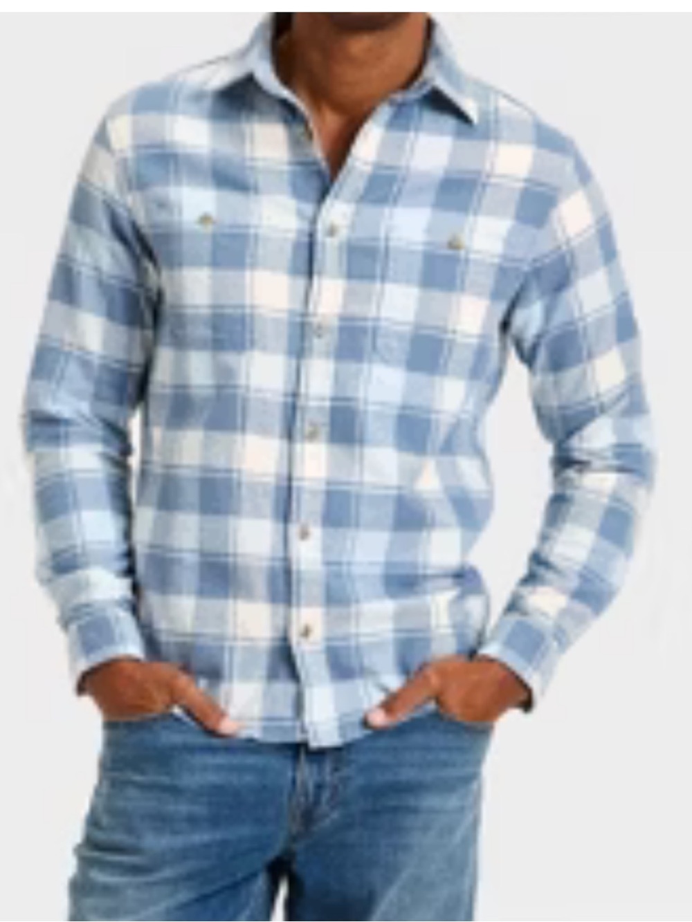Goodfellow & Co Light Blue and White Plaid Button-Down Shirt